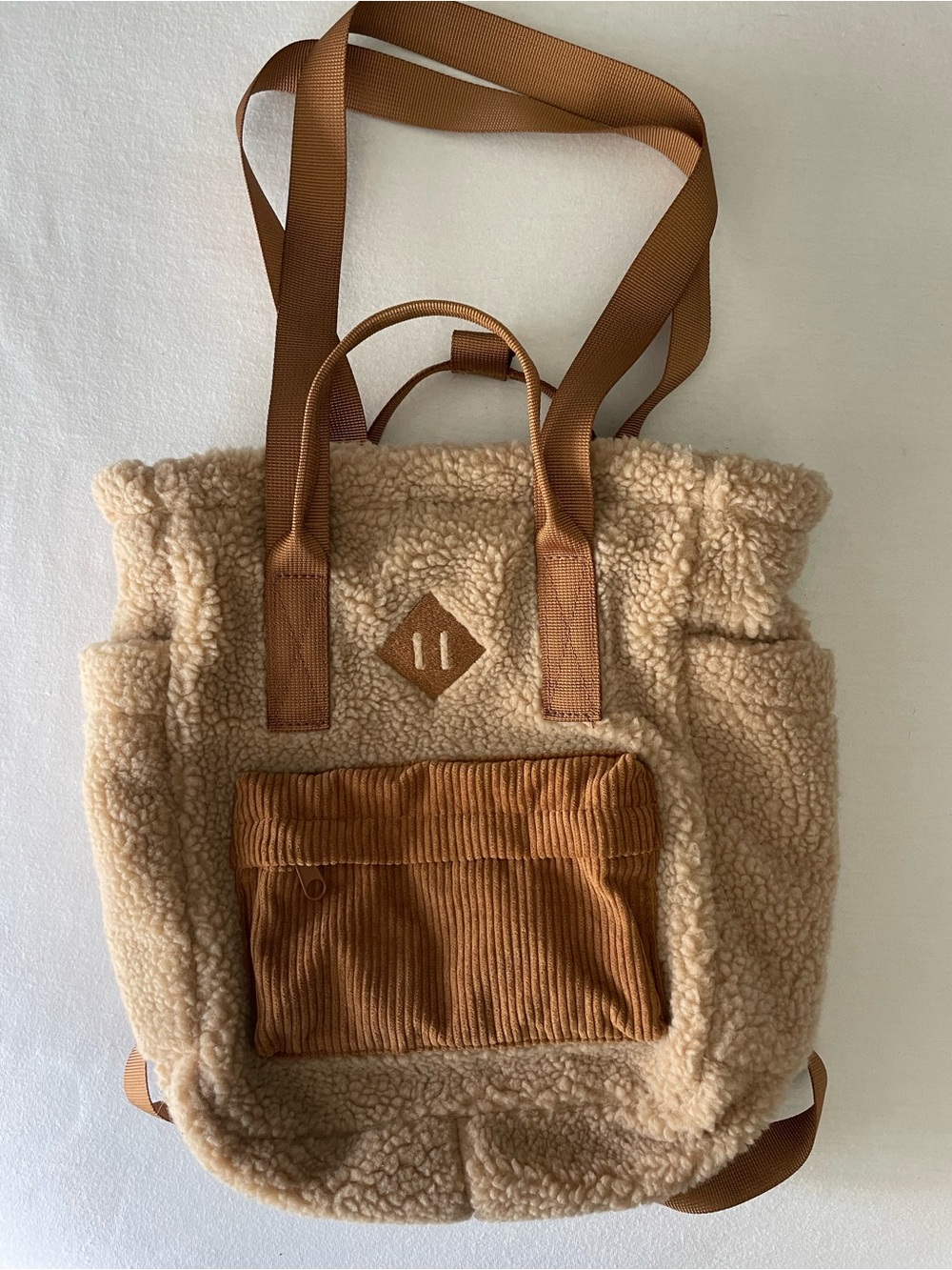 Cozy Sherpa Tote Backpack in Tan